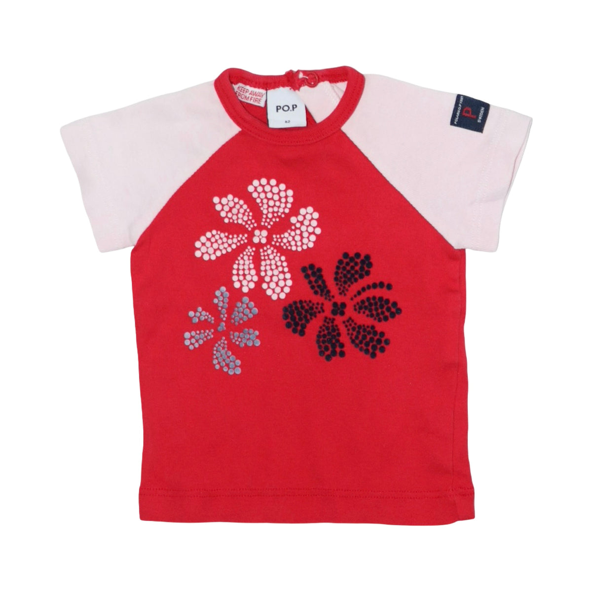 Kortärmad T-shirt från PO.P - Storlek 62 - Röd & Vit (Multi)