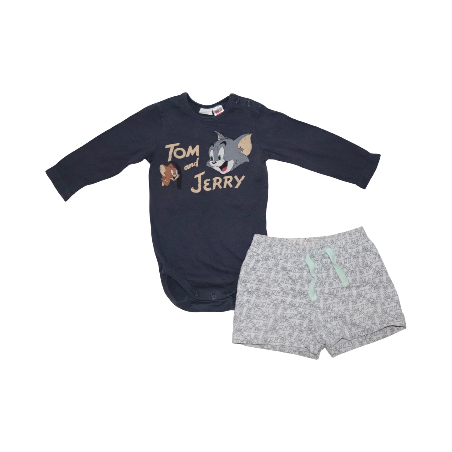 Långärmad Body & Shorts Matchande Set från H&M - Storlek 74 - Marinblå & Grå (Multi)