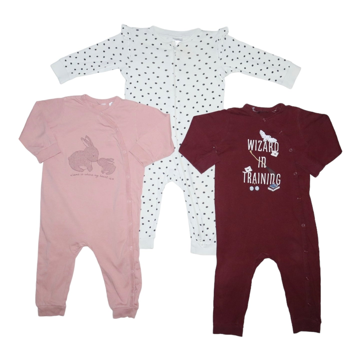 Pyjamas (3 Pack) från H&M & KappAhl - Storlek 80 - Rödbrun & Rosa & Vit