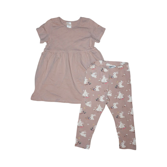 Kortärmad Klänning & Byxor Matchande Set från H&M Storlek 92 - Rosa & Vit
