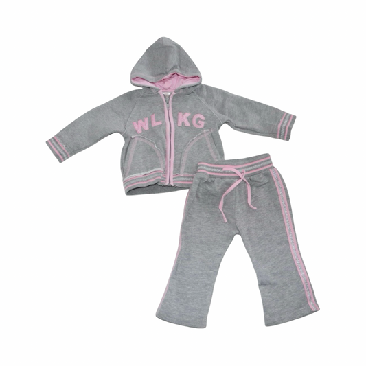 Tröja & Byxor Matchande Set från Walking Baby - Storlek 70 - Grå & Rosa