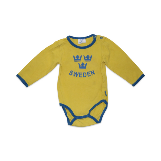 SWEDEN Långärmad Body från MARTINEX - Storlek 68 - Gul & Blå