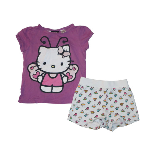 Kortärmad T-shirt & Shorts Matchande Set från H&M - Storlek 86/92 - Lila & Vit (Multi)
