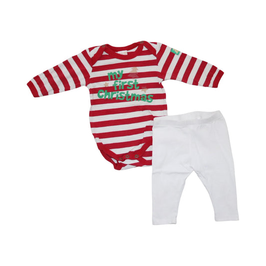 Långärmad Body & Byxor Matchande Set från LINDEX & H&M - Storlek 68 - Röd & Vit (Multi)