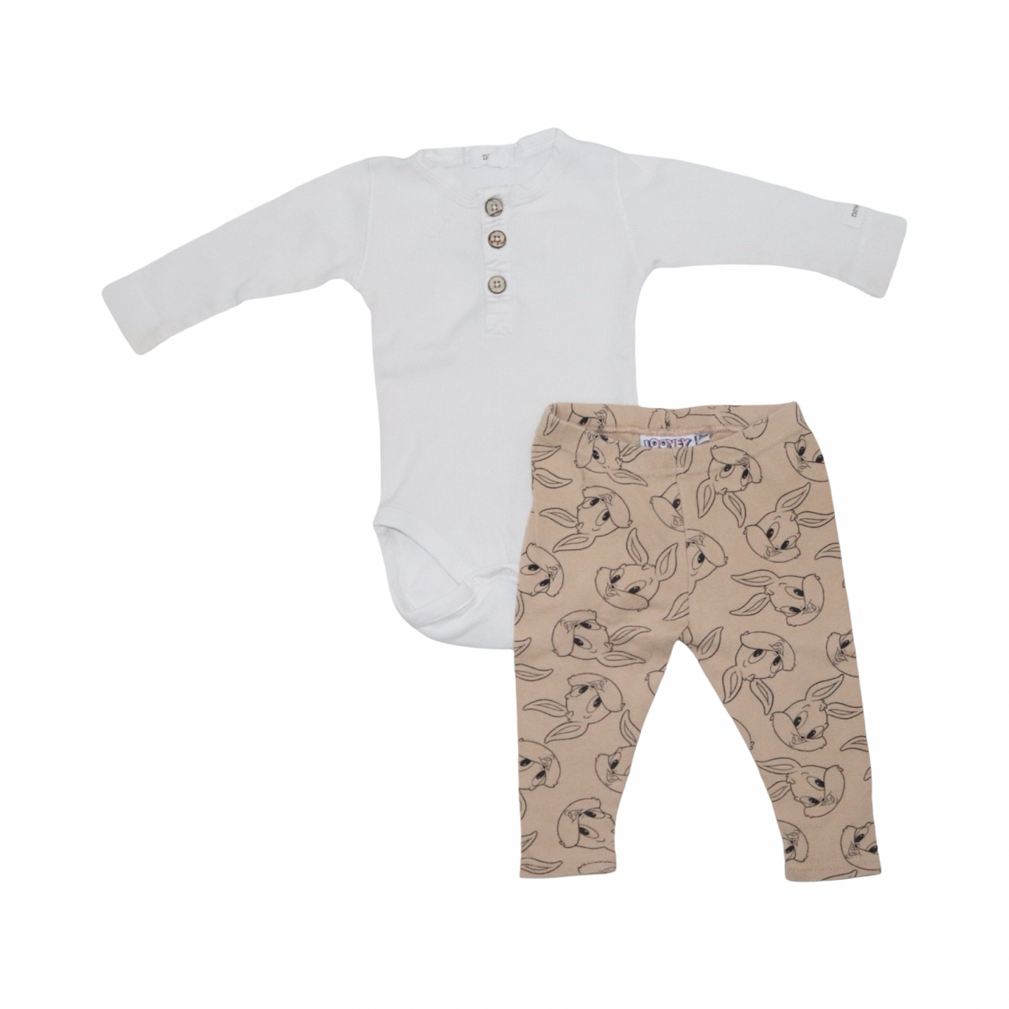 Body & Byxor Matchande Set från newbie & LOONEY TUNES - Storlek 68 - Vit & Beige (Multi)