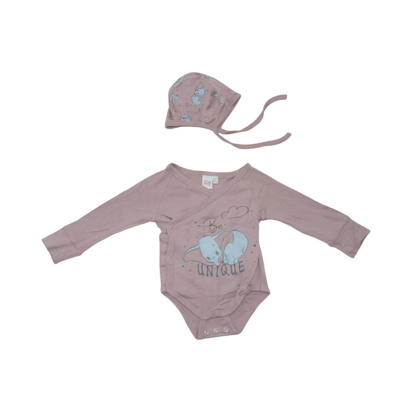 Långärmad Body & Mössa Matchende Set från DISNEY baby - Storlek 68 - Rödbrun & Ljusblå (Multi)