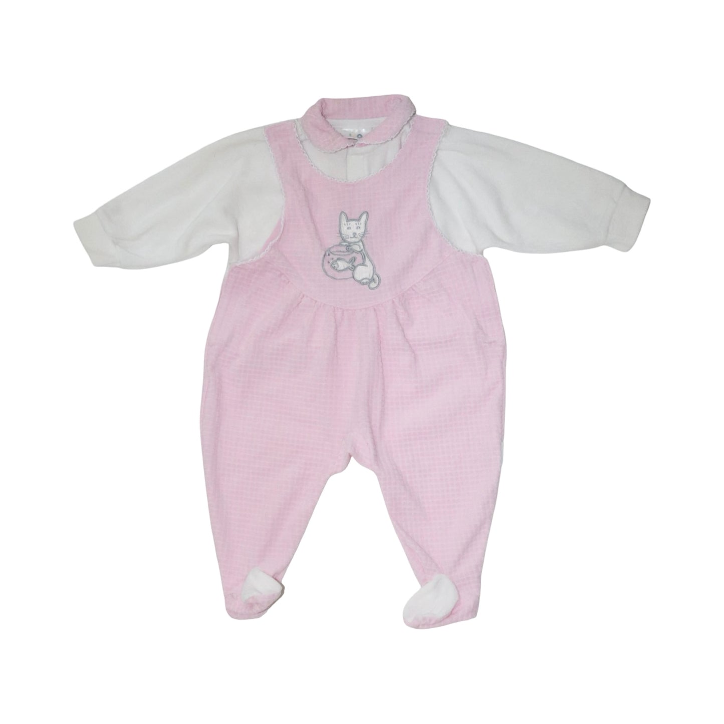 Långärmad Jumpsuit/ ByxdressI - Storlek 68 -  Ljusrosa & Vit