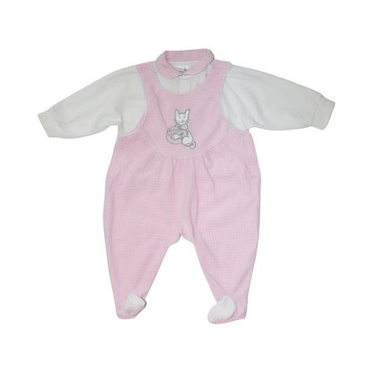 Långärmad Jumpsuit/ ByxdressI - Storlek 68 -  Ljusrosa & Vit