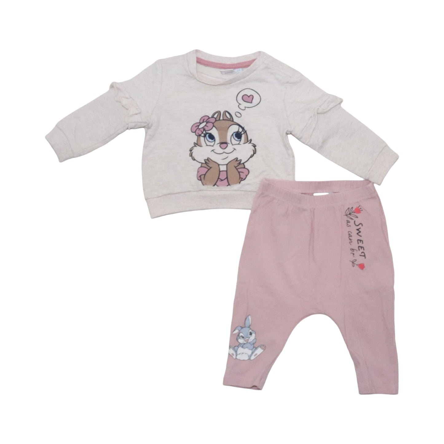 Tröja & Byxor Matchande Set från DISNEY - Storlek 68 - Beige & Rosa (Multi)