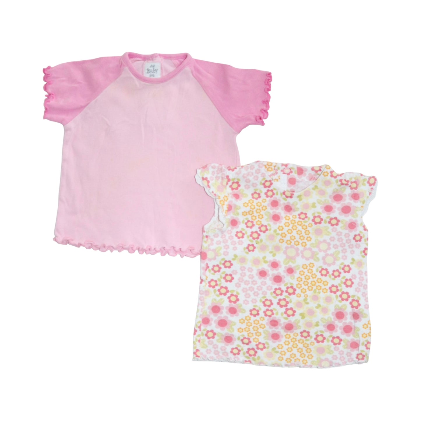 Kortärmad T-shirt (2 Pack) från H&M - Storlek 68 - Rosa & Gul (Multi)