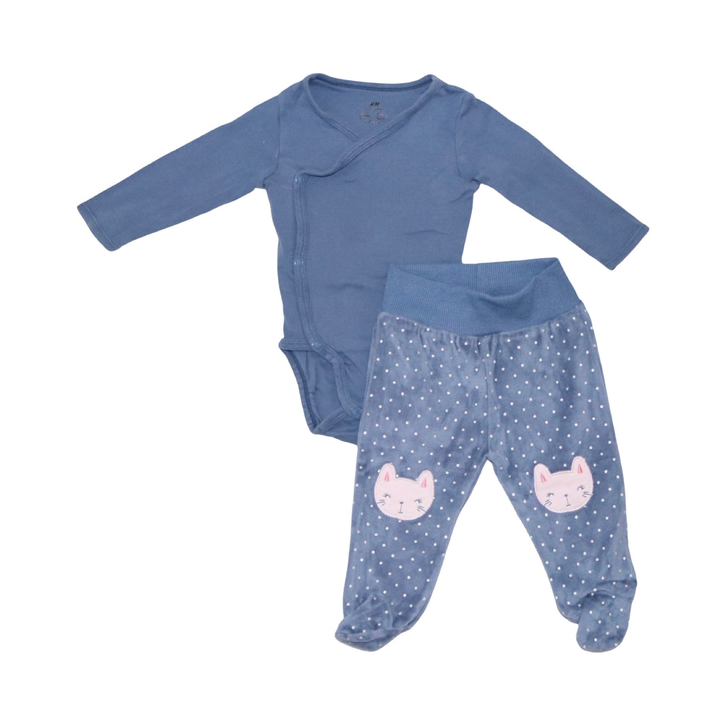 Långärmad Body & Byxor Matchande Set från H&M & BABY - Storlek 68 - Blå & Vit (Multi)