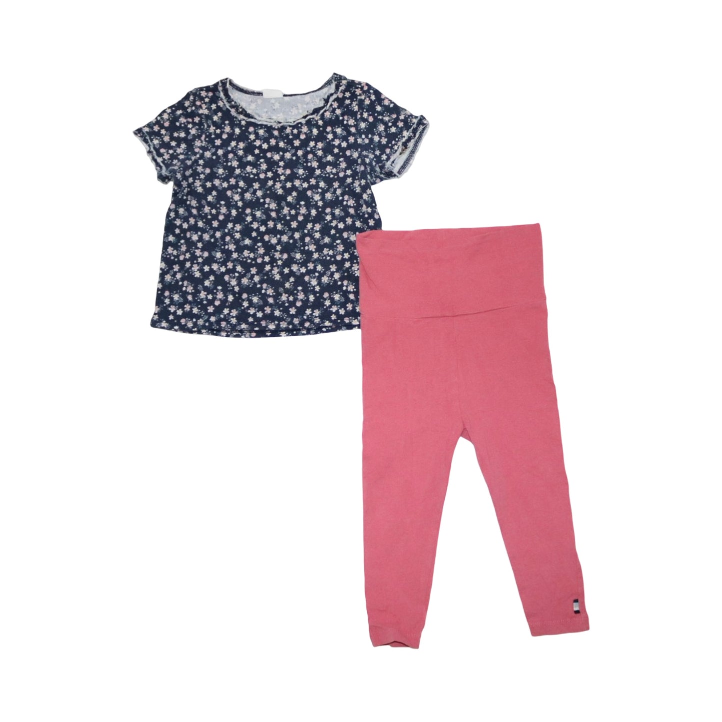 T-shirt & Byxor Matchande Set från H&M & Cubus - Storlek 74 - Marinblå & Rosa (Multi)