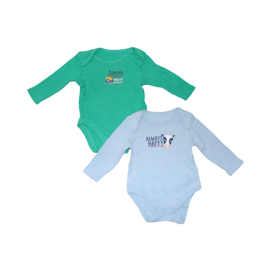 Långärmad Body (2 Pack) från PRIMARK - Storlek 68 - Grön & Ljusblå
