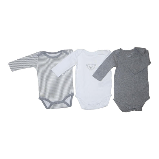 Långärmad Body (3 Pack) från name it - Storlek 56 - Vit & Grå