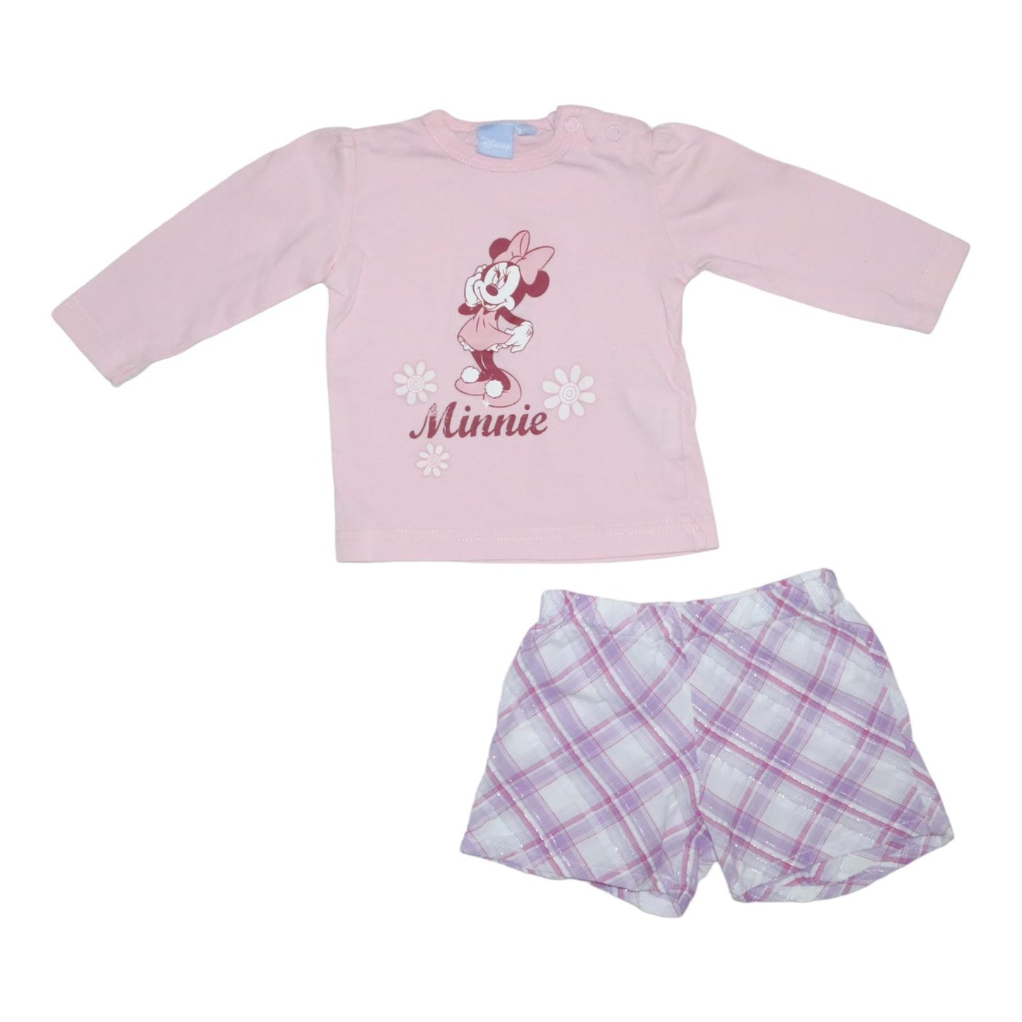 Långärmad T-shirt & Shorts Matchande Set Från DISNEY BABY - Storlek 62/68 - Rosa & Lila