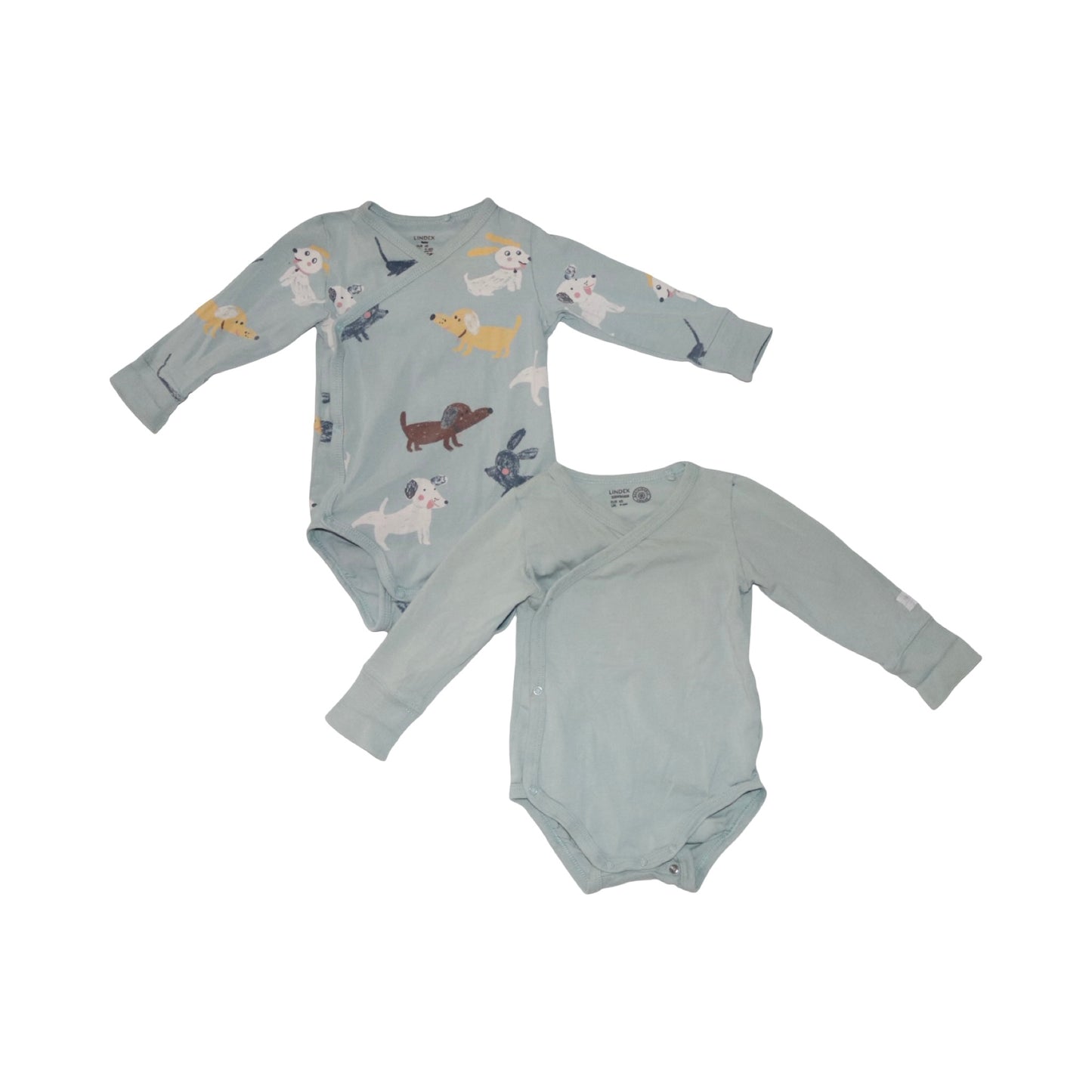 Långärmad Omlottbody (2 Pack) från LINDEX - Storlek 68 - Ljusgrön (Multi)