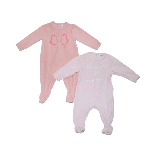 Långärmad Pyjamas med fot (2 Pack) från ORCHESTRA - Storlek 68 - Rosa & Ljusrosa