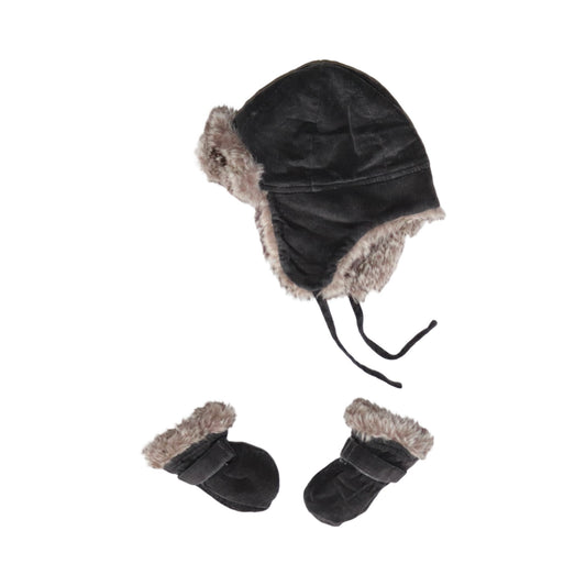 Mössa & Vantar Set från H&M - Storlek 68 - Svart & Beige