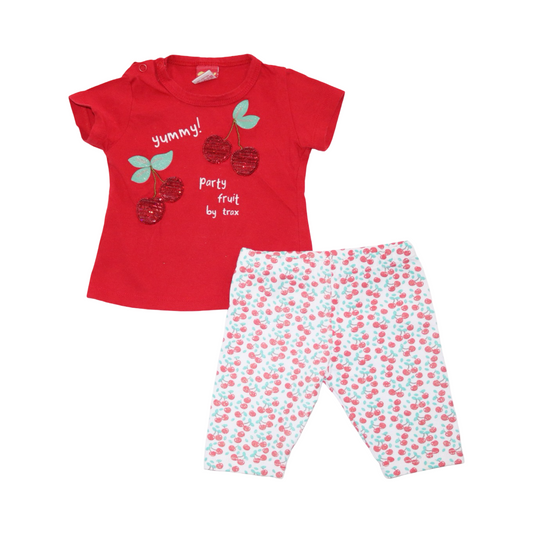 Kortärmad T-shirt & Shorts Matchande Set från TRAX Mini - Storlek 74 - Röd & Vit (Multi)