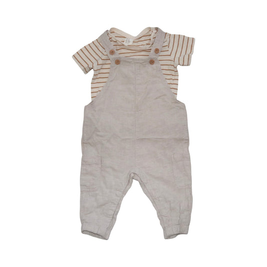 Hängselbyxor & T-shirt Matchande Set från H&M - Storlek 74 - Beige & Brun