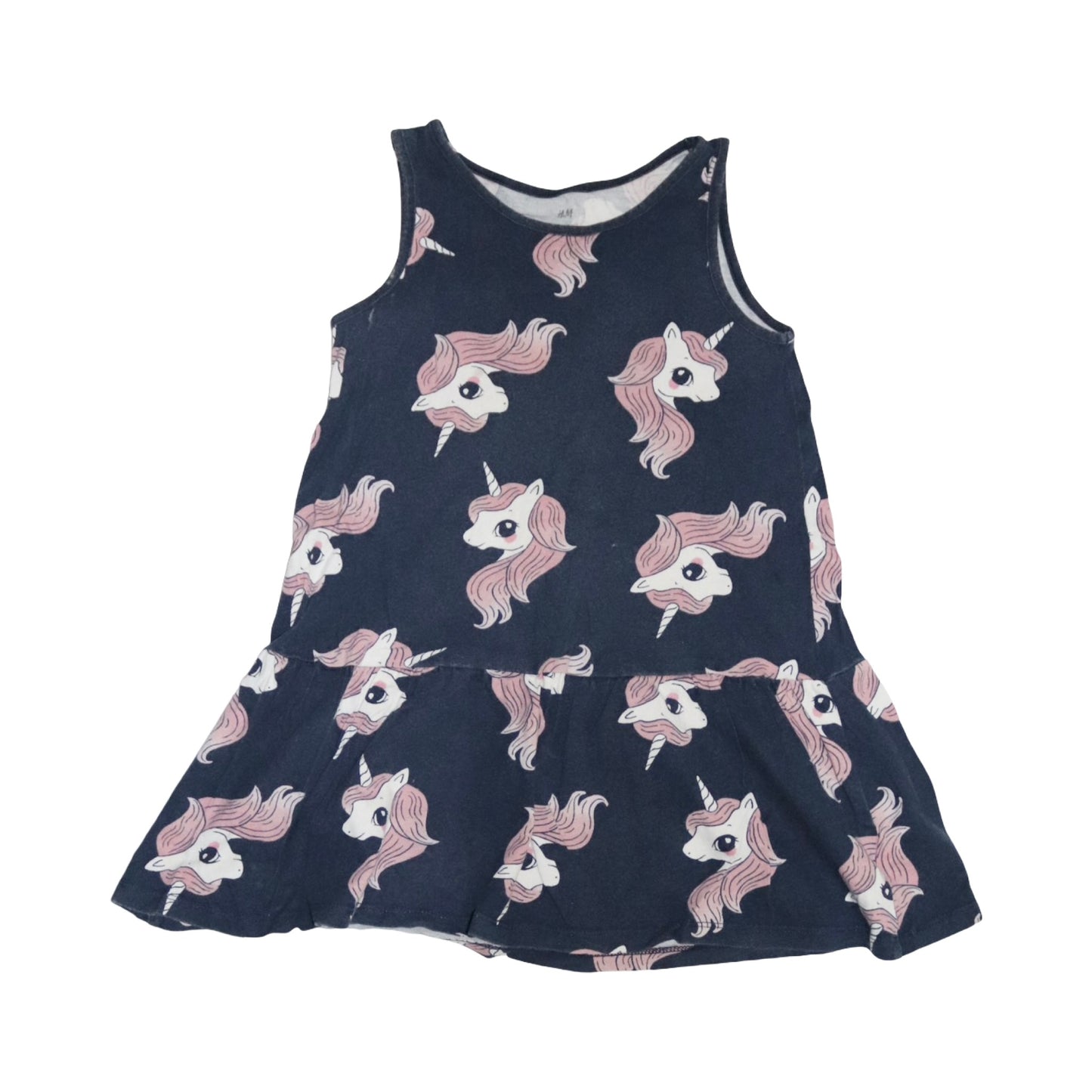Linne Klänning från H&M - Storlek 110/116 - Marinblå & Rosa (Multi)