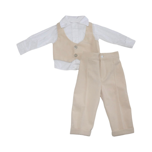 Kostym - Skjorta & Byxor Set - Storlek 74 - Beige & Vit