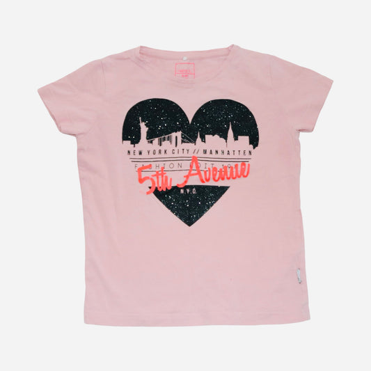 Kortärmad T-shirt från name it - Storlek 116 - Rosa & Svart