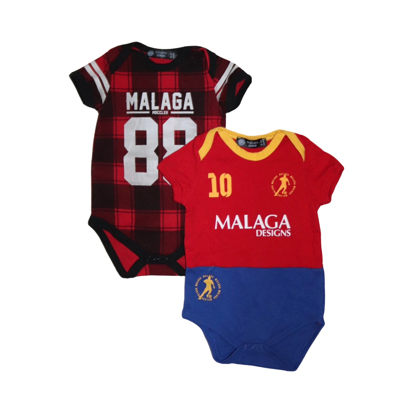 Kortärmad Body (2 Pack) från MALAGA DESIGNS - Storlek 74/80 - Röd & Blå (Multi)