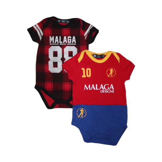 Kortärmad Body (2 Pack) från MALAGA DESIGNS - Storlek 74/80 - Röd & Blå (Multi)