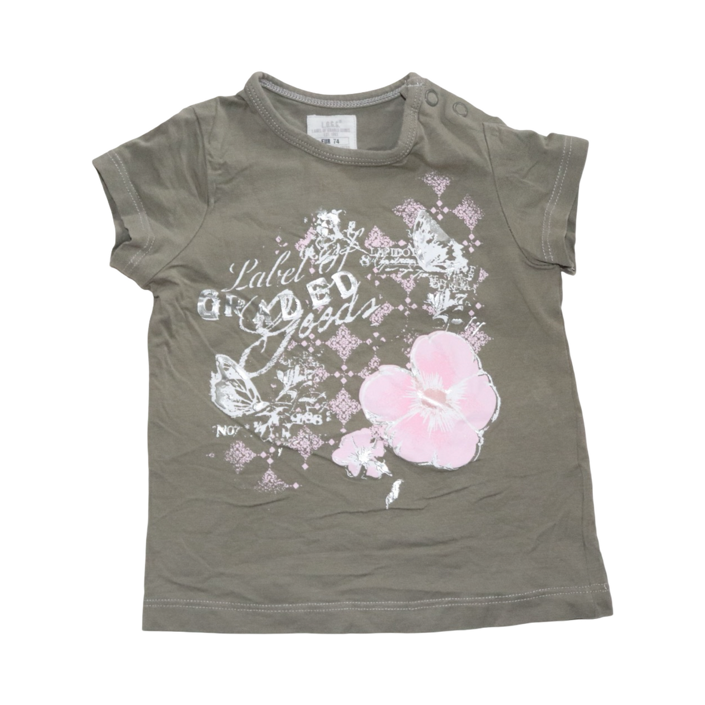 Kortärmad T-shirt (2 Pack) frän  L.O.G.G H&M & tiny toes - Storlek 74 - Olivgrön & Rosa (Multi)