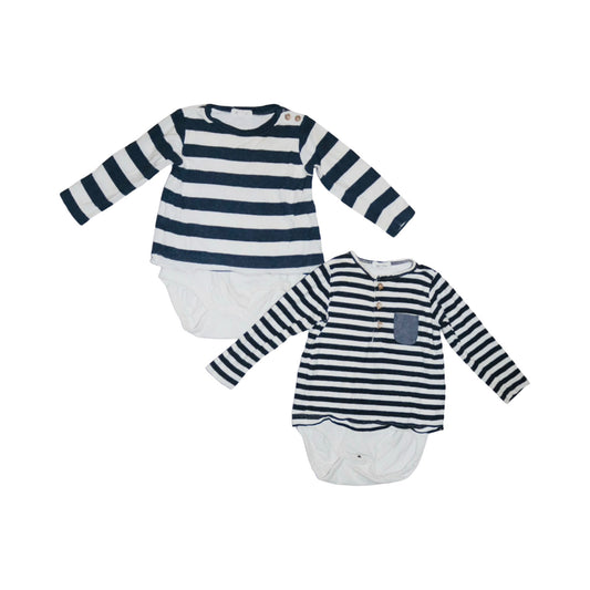 Tröja med inbyggd Body (2 Pack) från newbie - Storlek 74 - Vit & Mötkblå