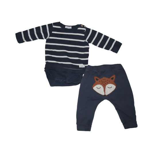 Långärmad Body & Byxor Matchande Set från newbie - Storlek 74 - Mörkblå & Vit (Multi)