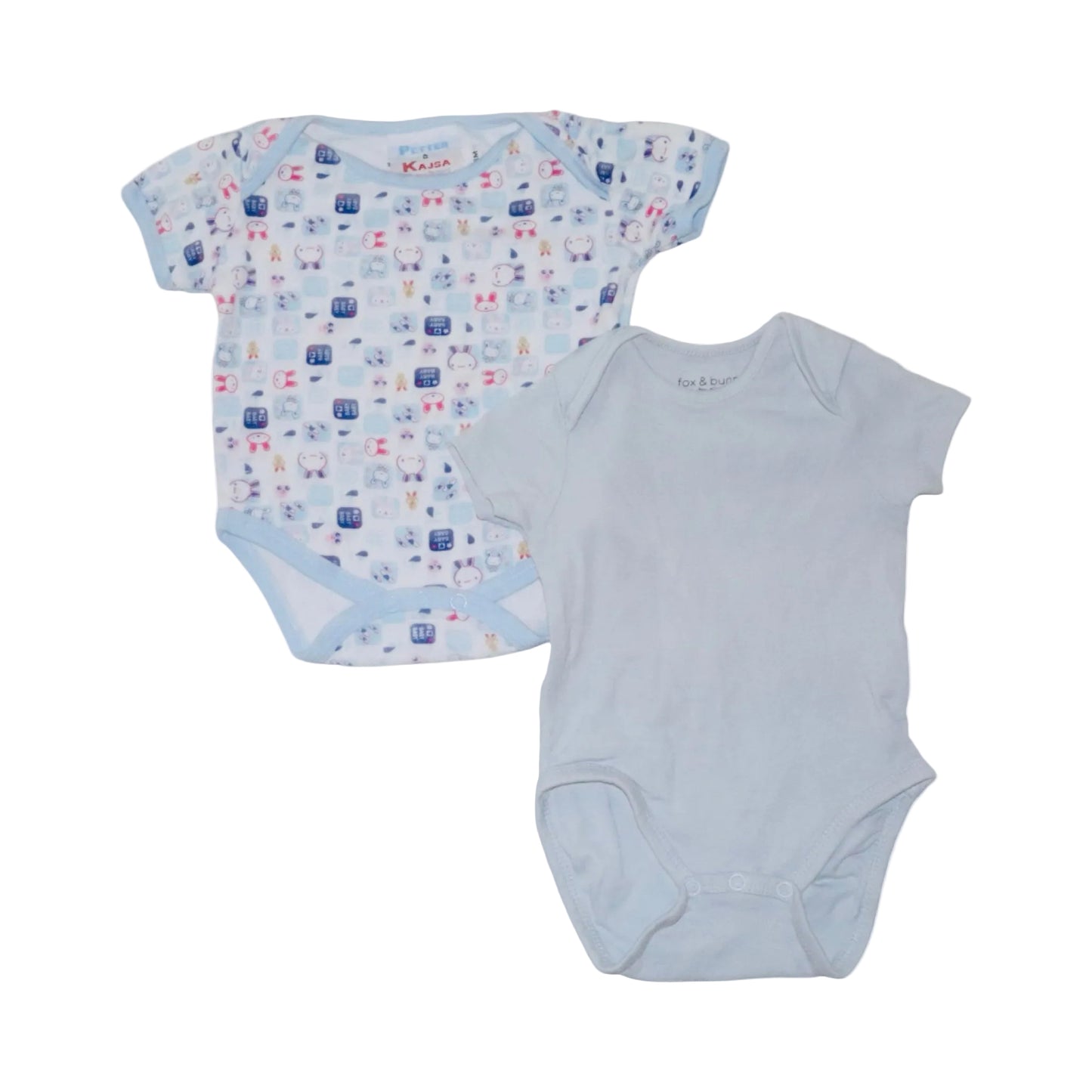 Kortärmad Body (2 Pack) från PETTER & KAJSA & Fox & bunny - Storlek 68 - Ljusblå (Multi)