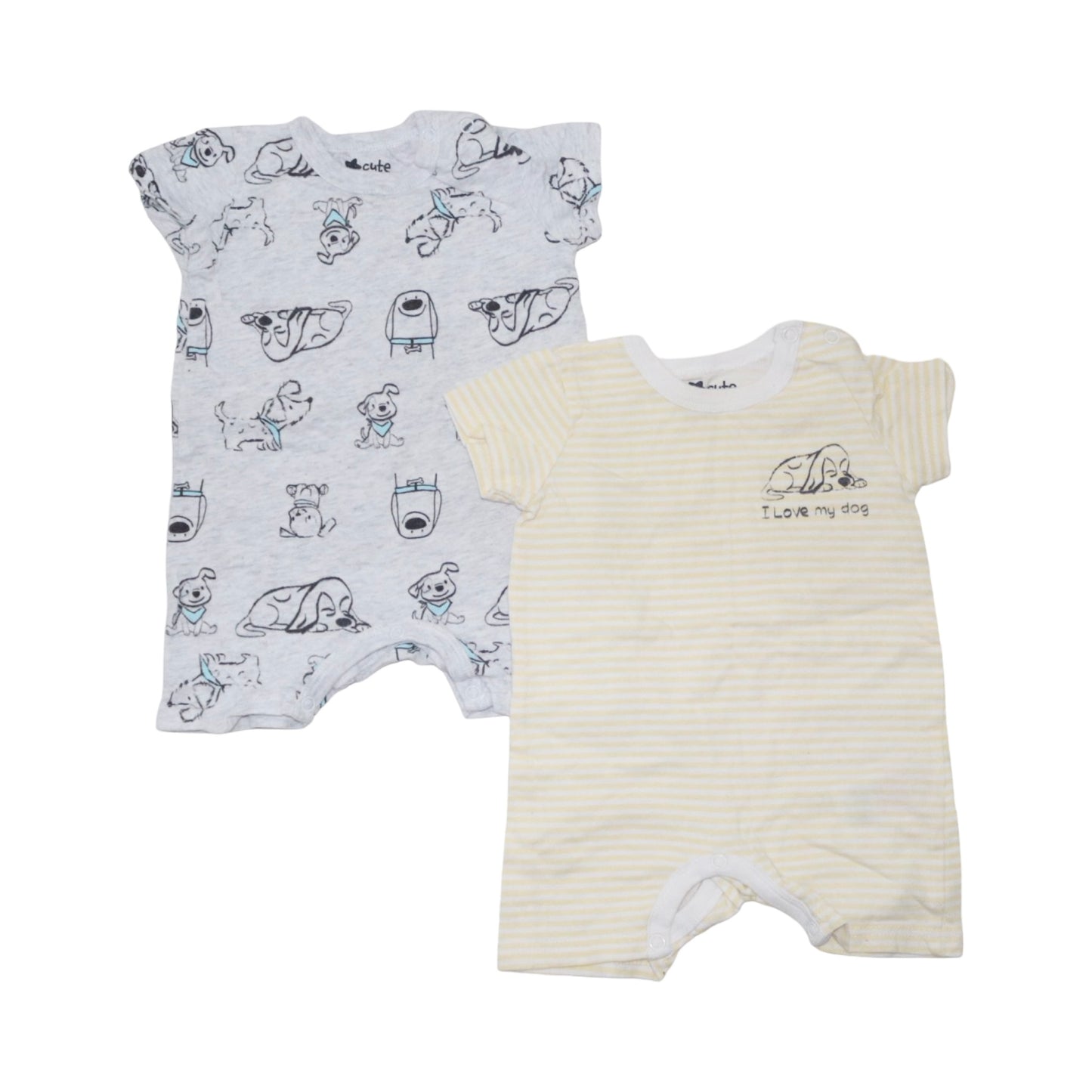 Kortärmad Pyjamas (2 Pack) från so cute - Storlek 68 - Grå & Ljusgul (Multi)