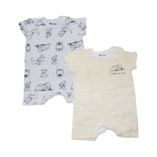 Kortärmad Pyjamas (2 Pack) från so cute - Storlek 68 - Grå & Ljusgul (Multi)