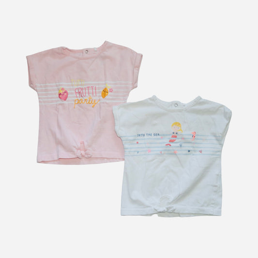 Kortärmad T-shirt (2 Pack) från ORCHESTRA - Storlek 74 - Ljusrosa & Vit