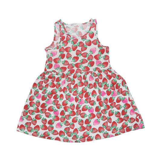 Linne Klänning från H&M - Storlek 98/104 - Vit & Röd (Multi)