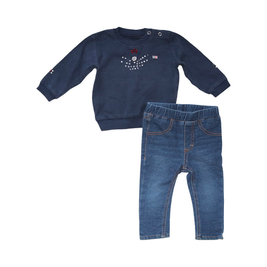 Tröja & Jeans Byxor Matchande Set från H&M - Storlek 74 - Marinblå