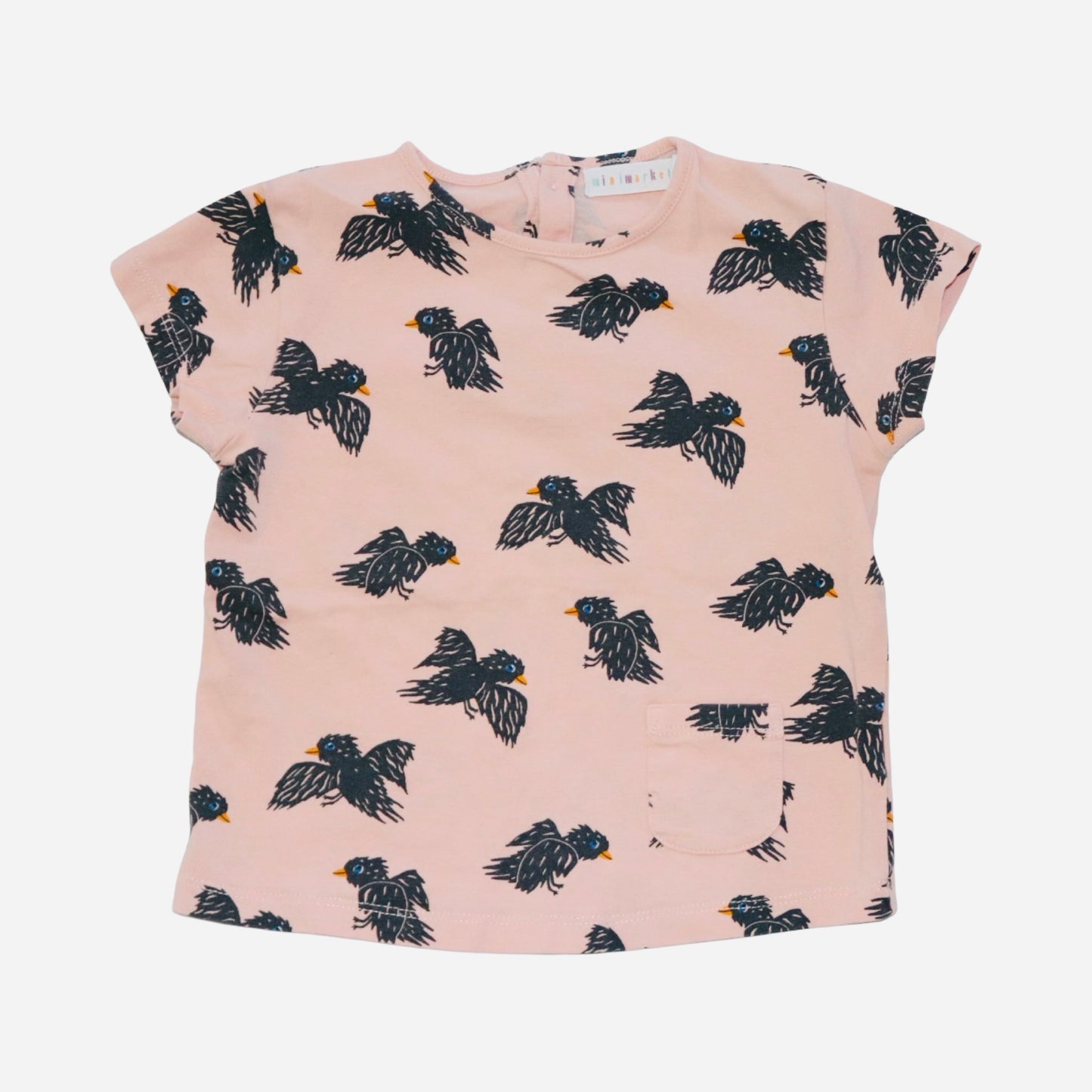 Kortärmad T-shirt från minimarket - Storlek 86/92 - Ljusrosa & Svart