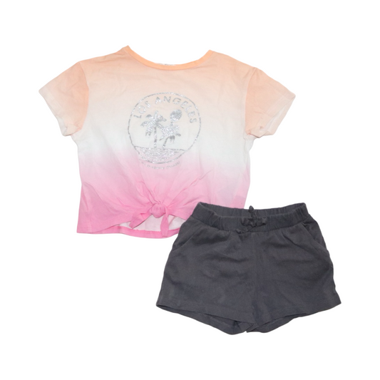 Kortärmad T-shirt & Shorts Matchende Set från H&M - Storlek 92 - Rosa & Grå (Multi)