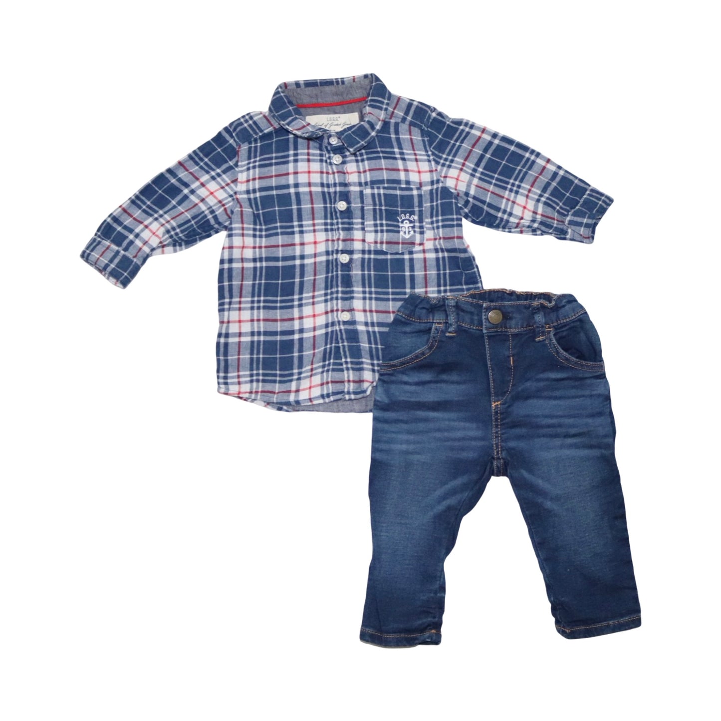 Skjorta & Byxor Matchande Set från L.O.G.G H&M & LINDEX - Storlek 68 - Blå & Vit (Multi)