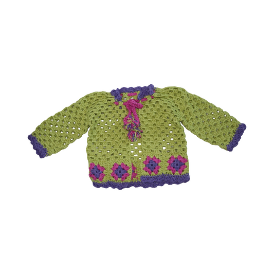 Stickad Kofta - Storlek 74/80 - Grön & Lila (Multi)