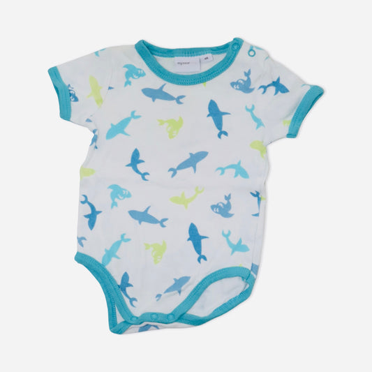 Kortärmad Body från mywear young - Storlek 68 - Vit & Ljusblå (Multi)