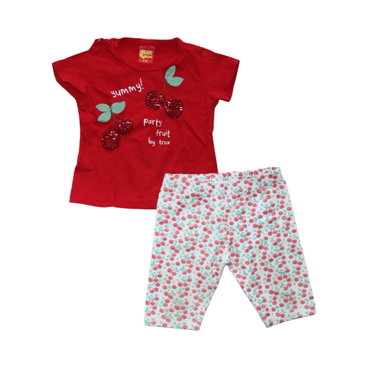 Kortärmad T-shirt & Shorts Matchande Set från TRAX Mini - Storlek 74 - Röd & Vit (Multi)