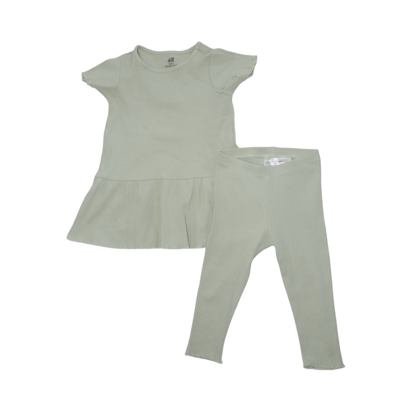 Kortärmad Klänning & Byxor - Matchande Set från H&M - Storlek 86 - Ljusgrön