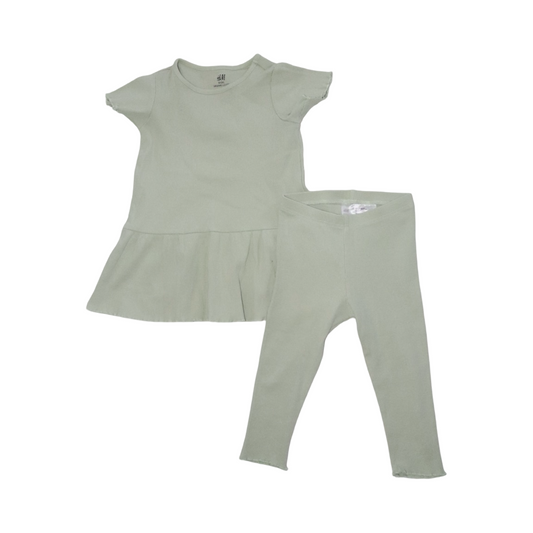 Kortärmad Klänning & Byxor - Matchande Set från H&M - Storlek 86 - Ljusgrön
