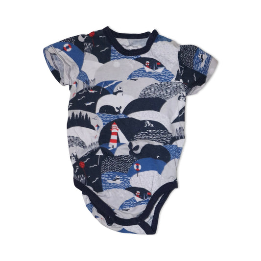 Kortärmad Body från mywear BABY - Storlek 68 - Vit & Blå (Multi)