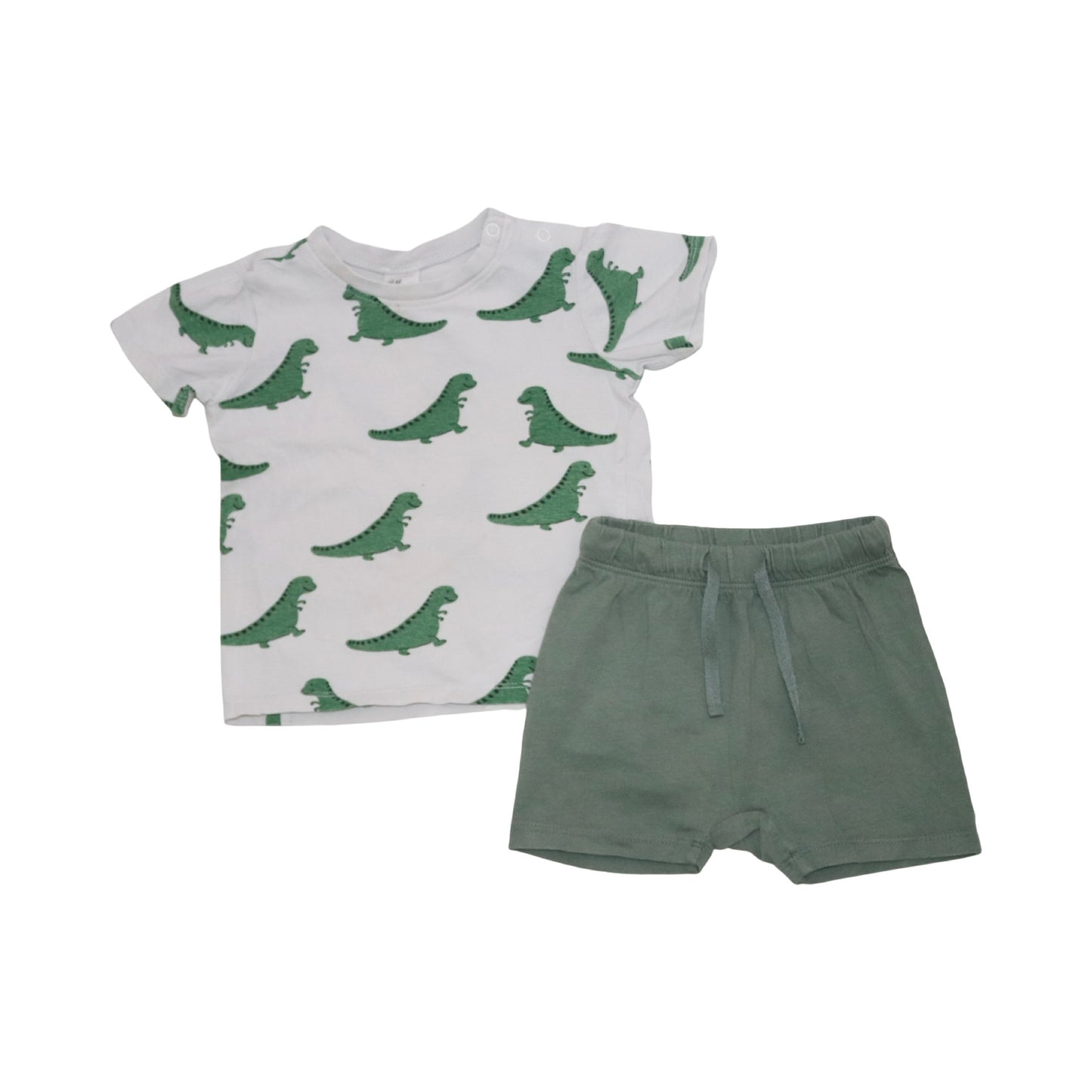 Kortärmad T-shirt & Shorts Matchande Set frän H&M - Storlek 80 - Vit & Grön