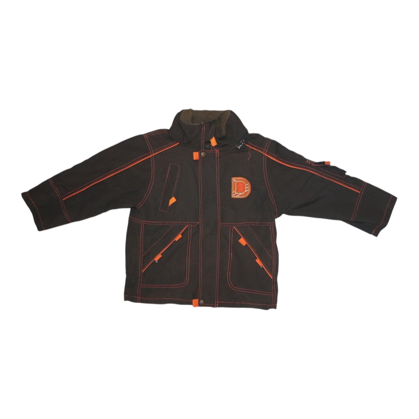 Tunn Fodrad Jacka - Storlek 104 - Mörkbrun & Orange