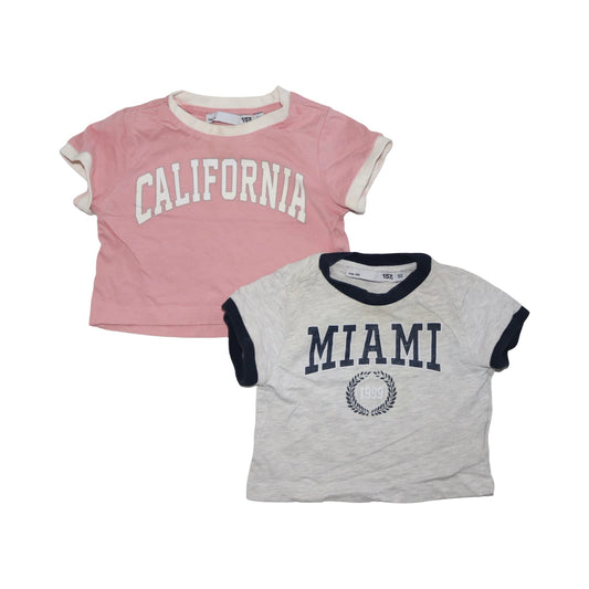 Kortärmad T-shirt (2 Pack) från 157 - Storlek 90 - Rosa & Grå